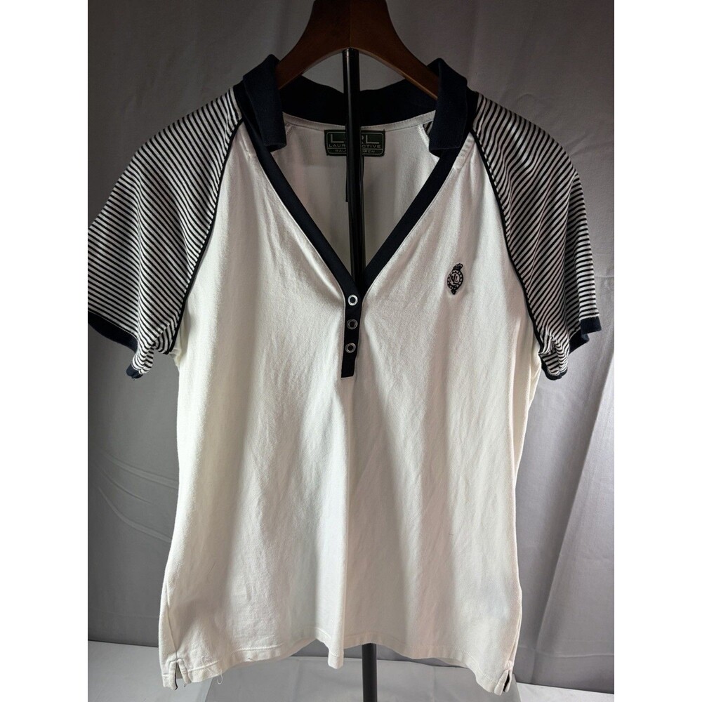 Lauren Ralph Lauren Active Polo Shirt Size Large Navy Blue/White Very Nice
